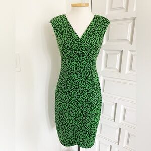 London Times Green Black Dot Animal Leopard Print Dress Size 6